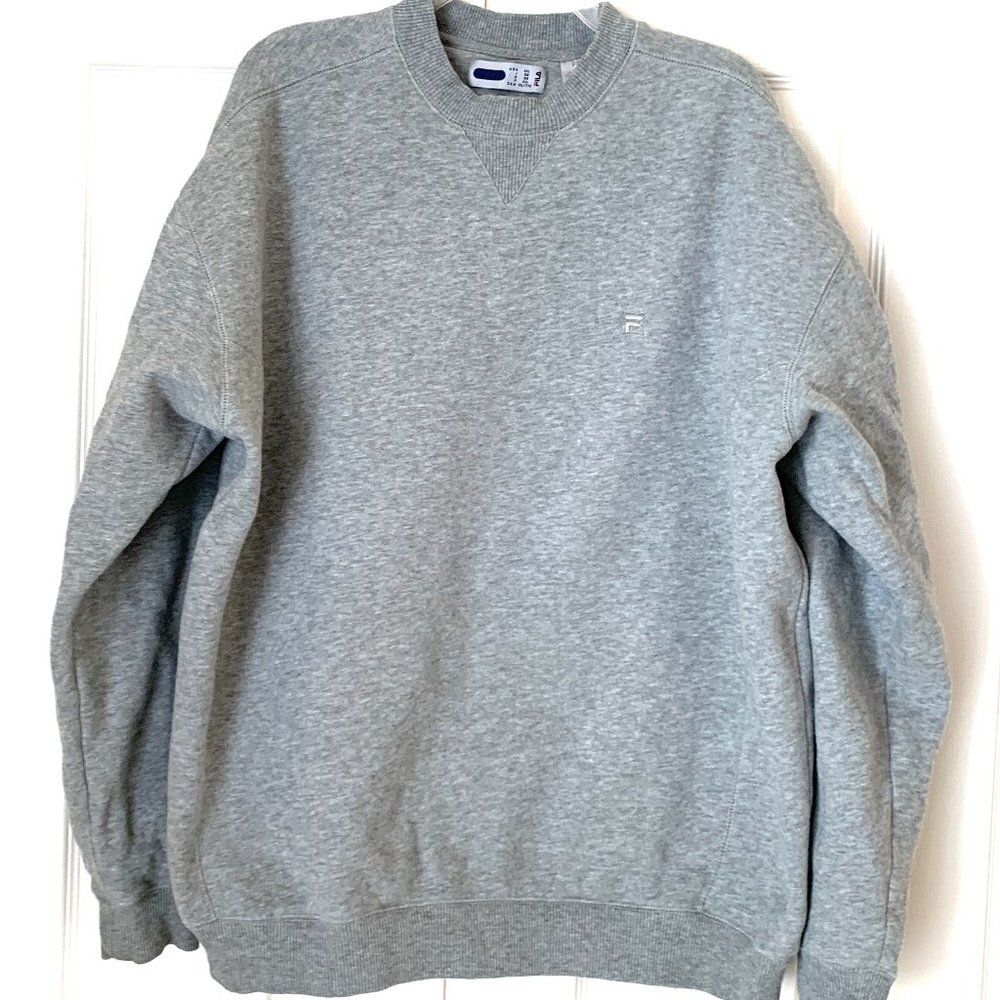 FILA Grey Long Sleeve Sweatshirt Top Fleece Lined Logo Front Sz XXL